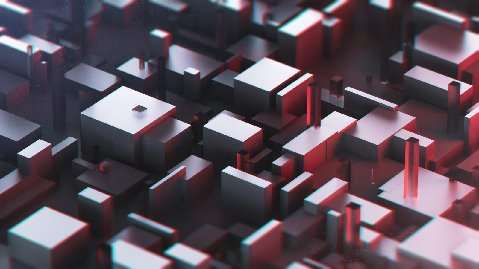 Kleine Würfel stellen abstrakt eine Stadt dar.