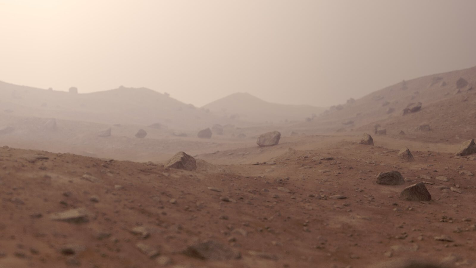 Atmosphärische Darstellung der Marsoberfläche.