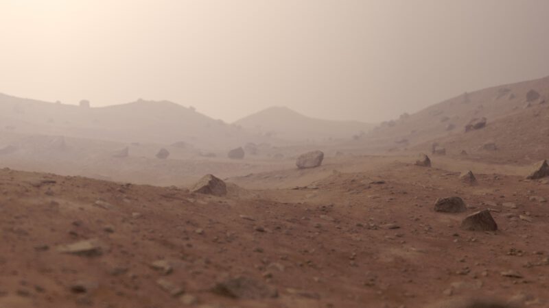 Atmosphärische Darstellung der Marsoberfläche.