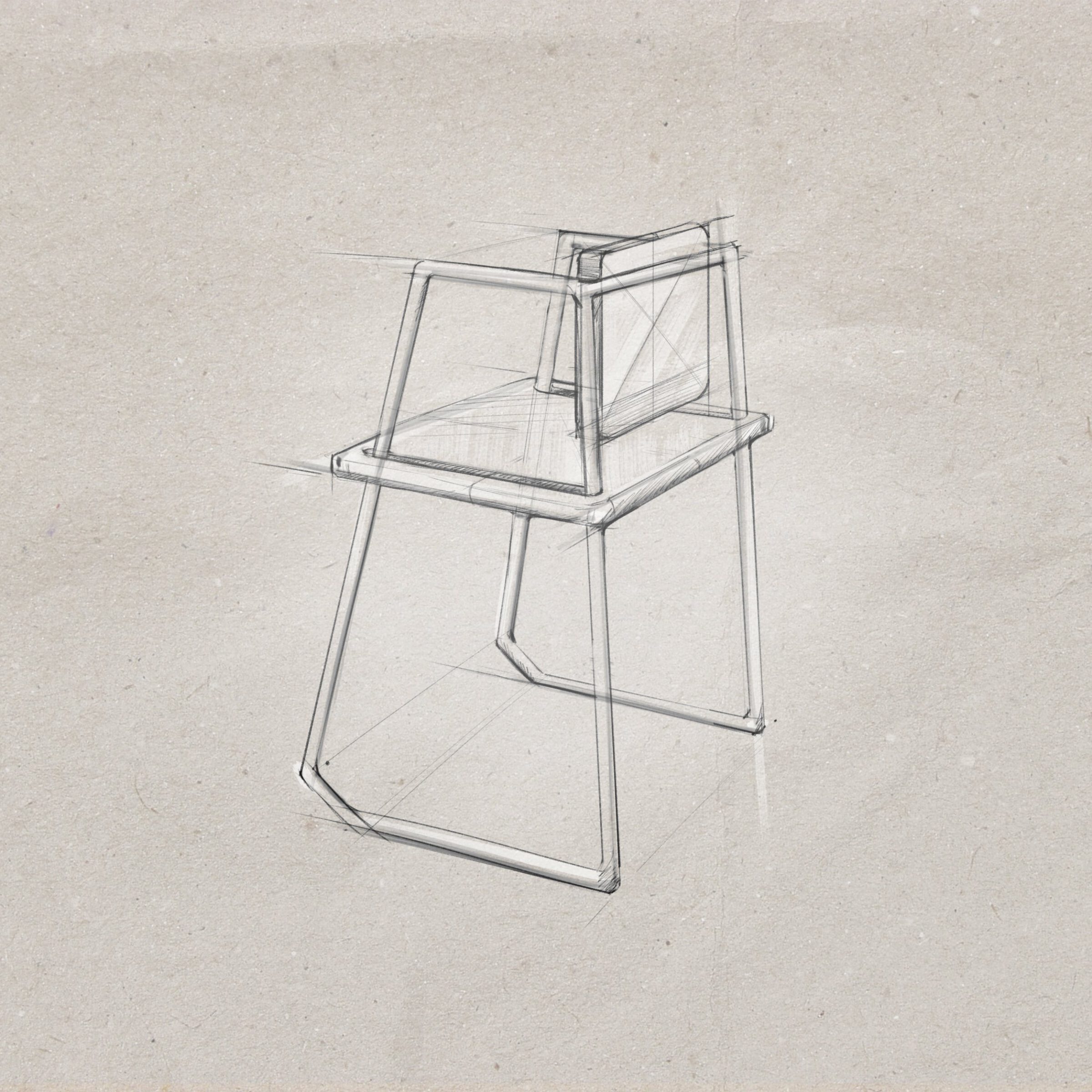 RiseUp_Skizze _Stuhl03 Vorentwurf des Riseup in Skizzenform. In dieser Variante sind alle strukturellen Elemente aus Rohren gefertigt.