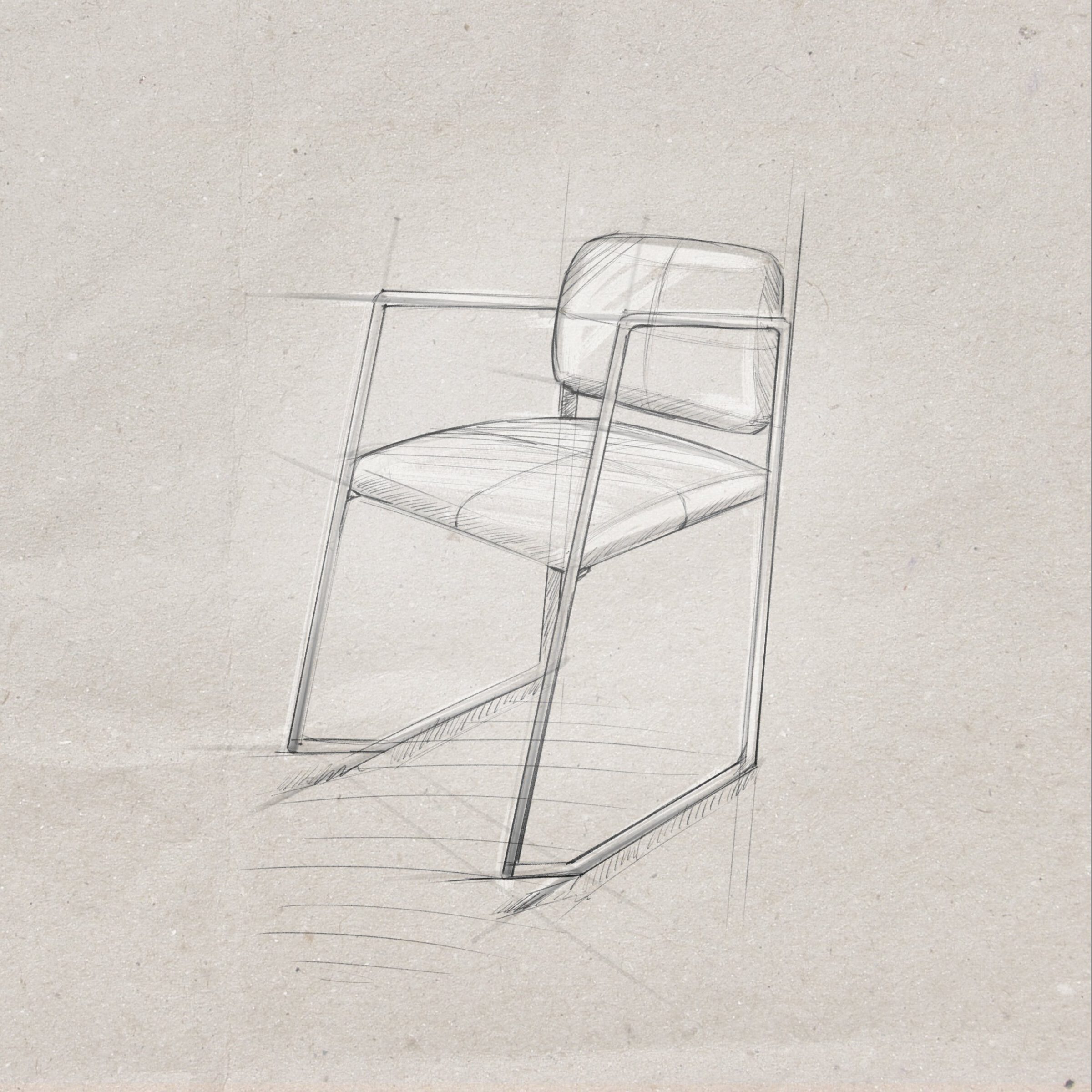 RiseUp_Skizze _Stuhl04 Vorentwurf des Riseup in Skizzenform. In dieser Variante sind alle strukturellen Elemente aus Rohren gefertigt und die Sitzfläche gepolstert.