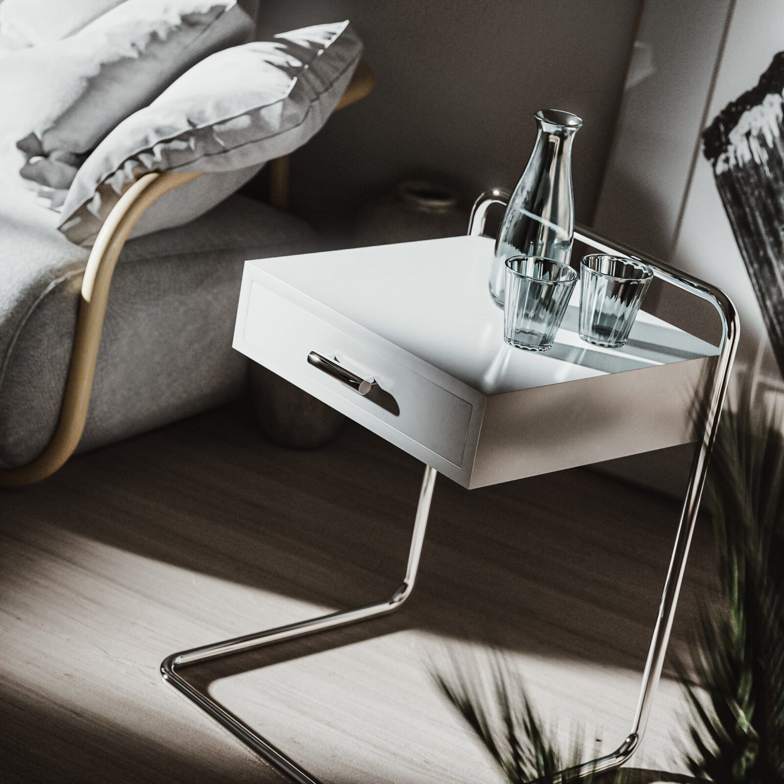 Thonet 117 an der Seite eines Thonet 2000 Sofas.