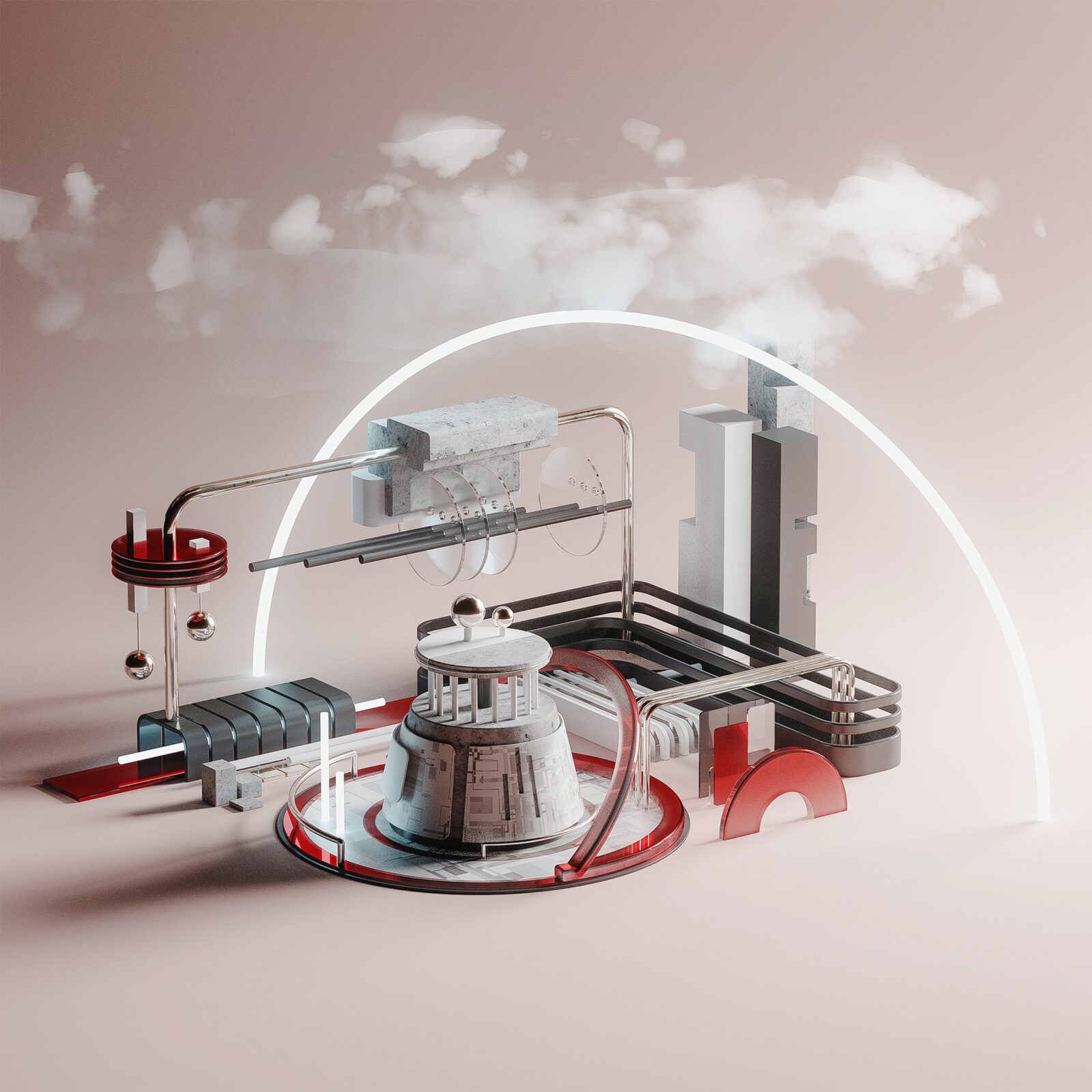 Miniaturszernerie mit verschiedenen geometrischen Formen.